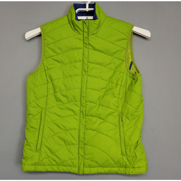 Lands End Puffer Vest Womens Small Green Blue Full Zipper Pockets Sleeveless - Picture 1 of 11